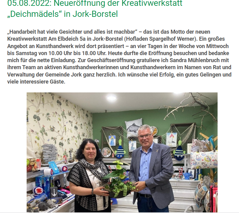 Bericht aus dem Wochenblatt zur Eröffnung mit Sandra Mühlenbruch und Bürgermeister Matthias Riel